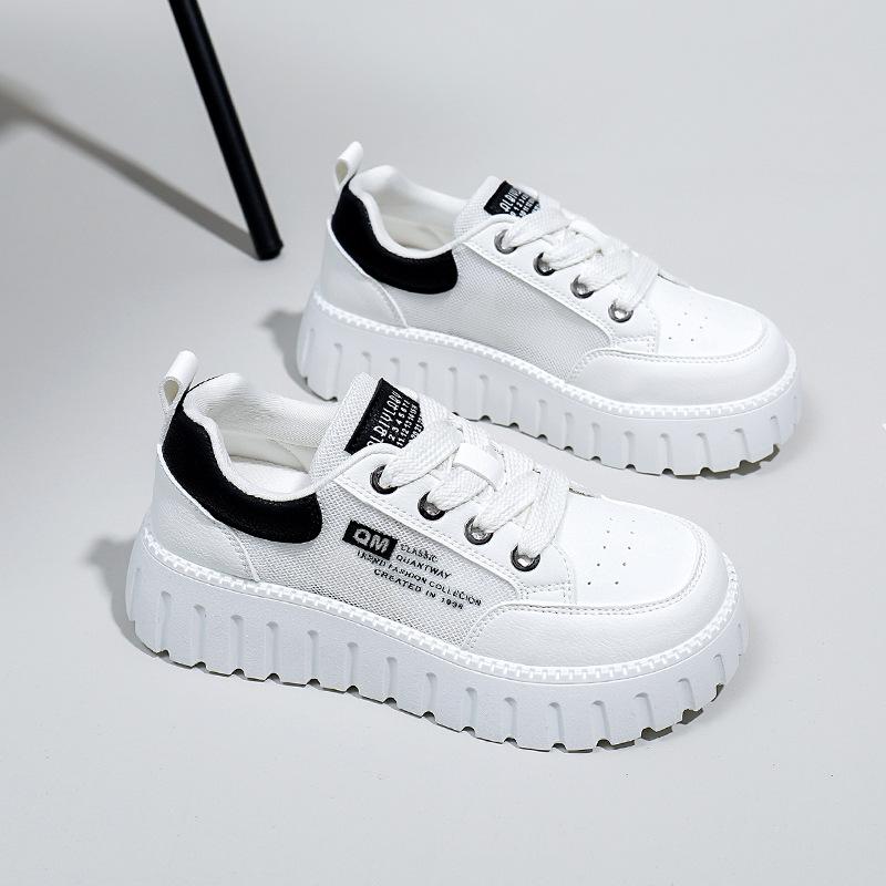 Damen-Sommer-Freizeitschuhe, rutschfest, modisch, mit Schnürung, klobige Plateau-Sneaker, atmungsaktive Mesh-Wanderschuhe, PU-Leder, Sport-Lauf-Sneaker für Damen