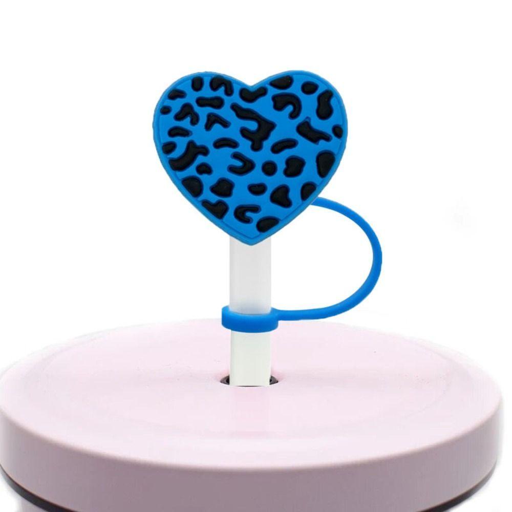 2Pcs Sweet Heart Leopard Print Silicone Straw Cap Dustproof Splashproof Rainbow Straw Cover Tips Straw Decoration For 7-8mm