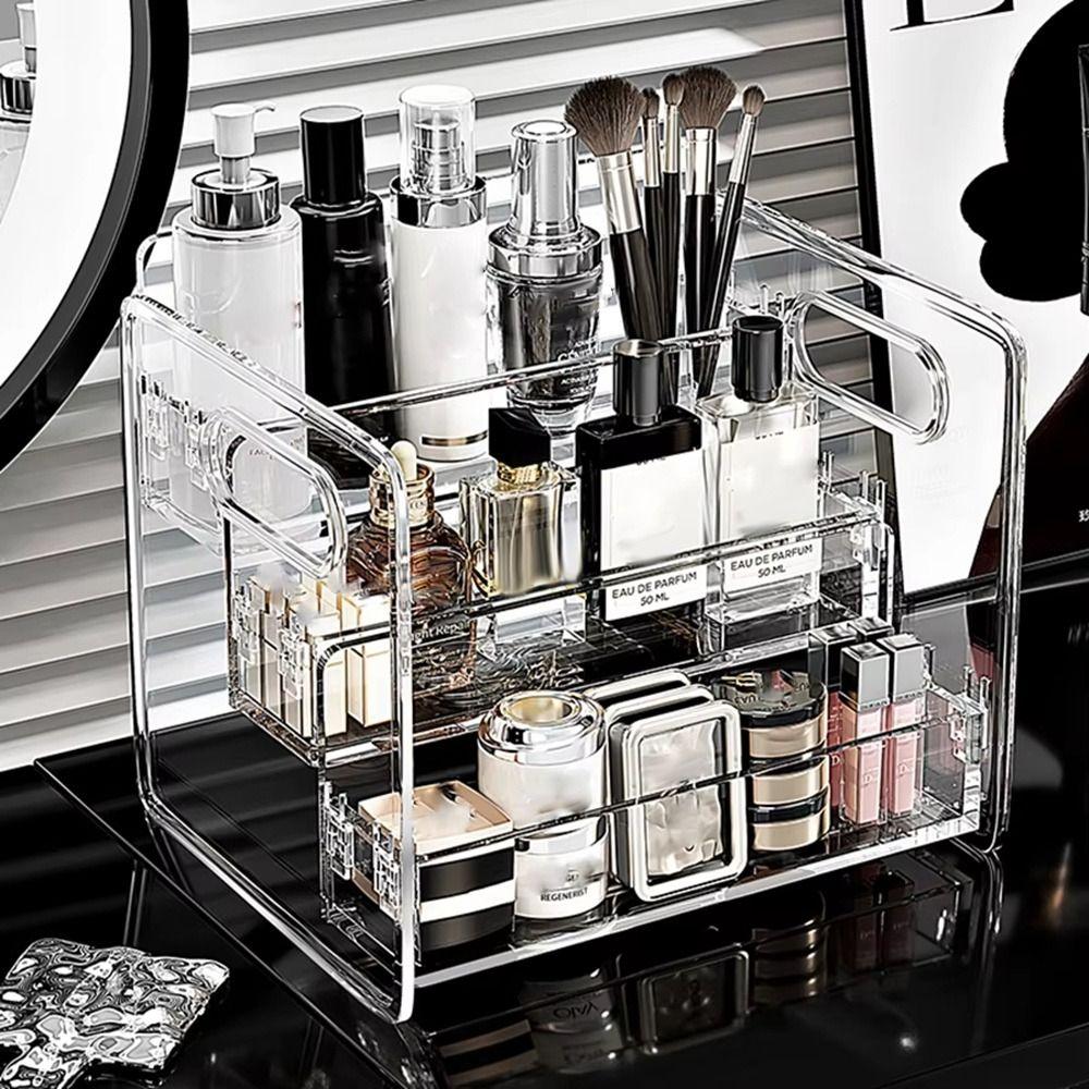 Transparent Desktop Cosmetic Organizer Multifunctional Dressing Table Organizer Shelf Acrylic Storage Basket for Makeup