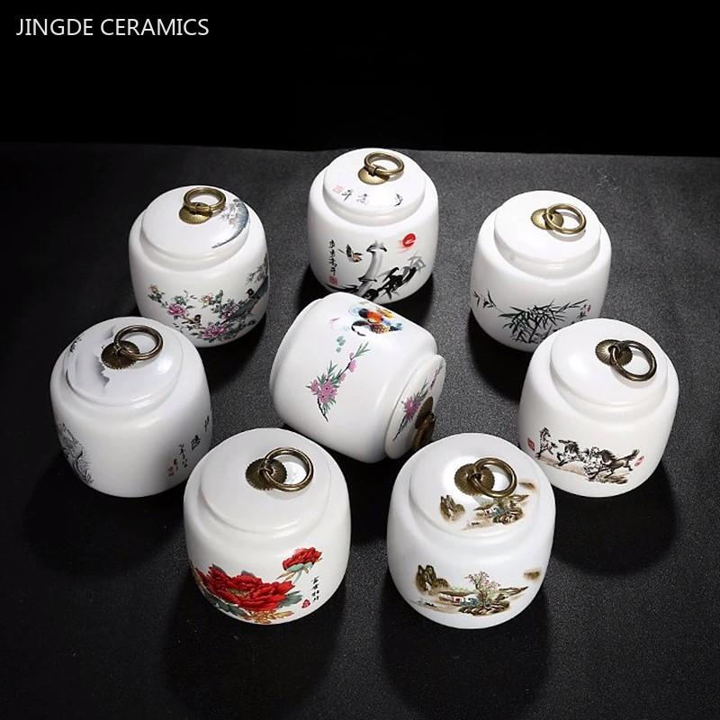 Exquisite Flower Patterns Ceramics Tea Caddy Portable Sealed Tea Leaf Containers Travel Tea Bag Storage Box Spice Organizer