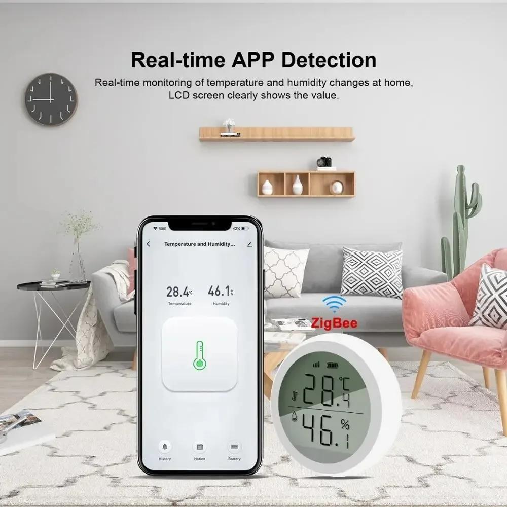 ZigBee Smart Thermometer – Indoor Temp & Humidity Sensor with LCD, APP & Voice Control (Alexa/Google Home)