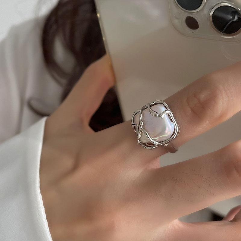Pure 925 Sophisticated Silver Ring With Geometric Patterns And Elegant Pearl For Womens Fashion