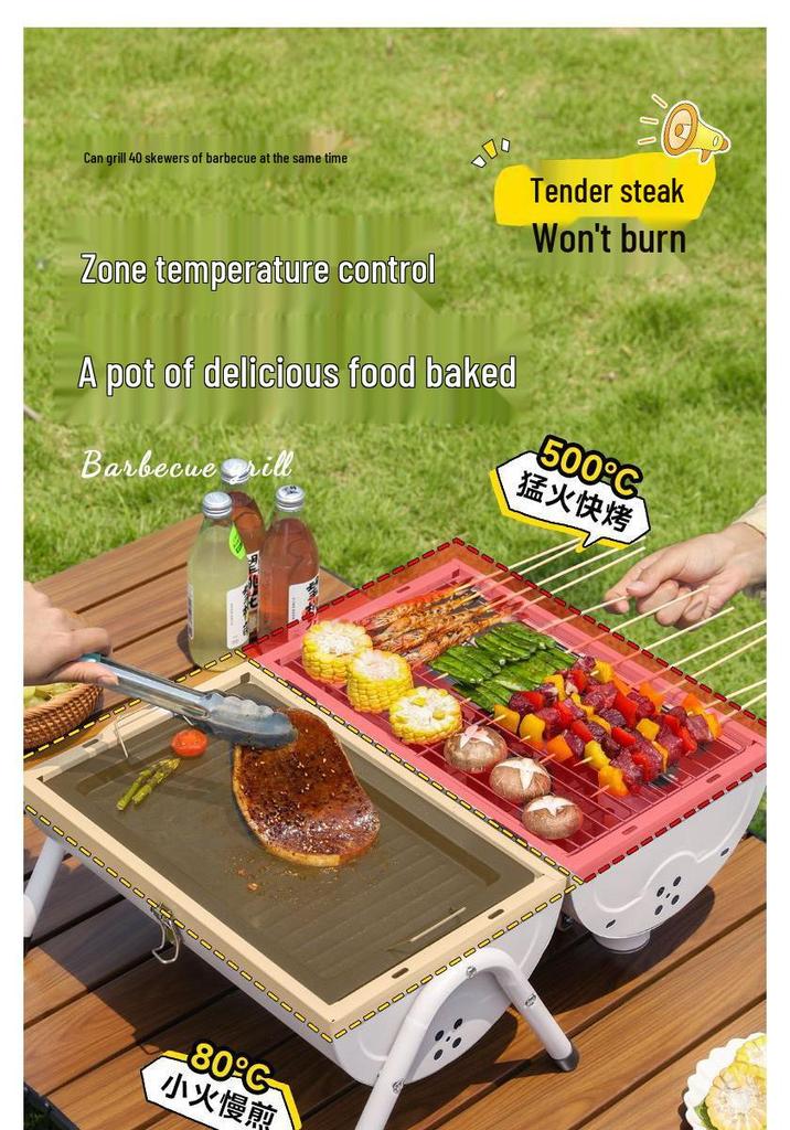 Portable Dual-Sided Charcoal Grill for Outdoor Camping & Household BBQs