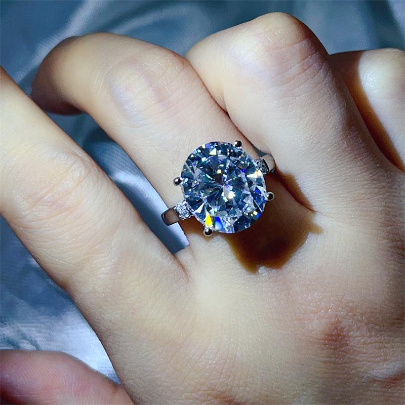 10 Carat D Color Moissanite Oval Ring - Classic Four-Prong Design for Women Size 10 (US 4.5)
