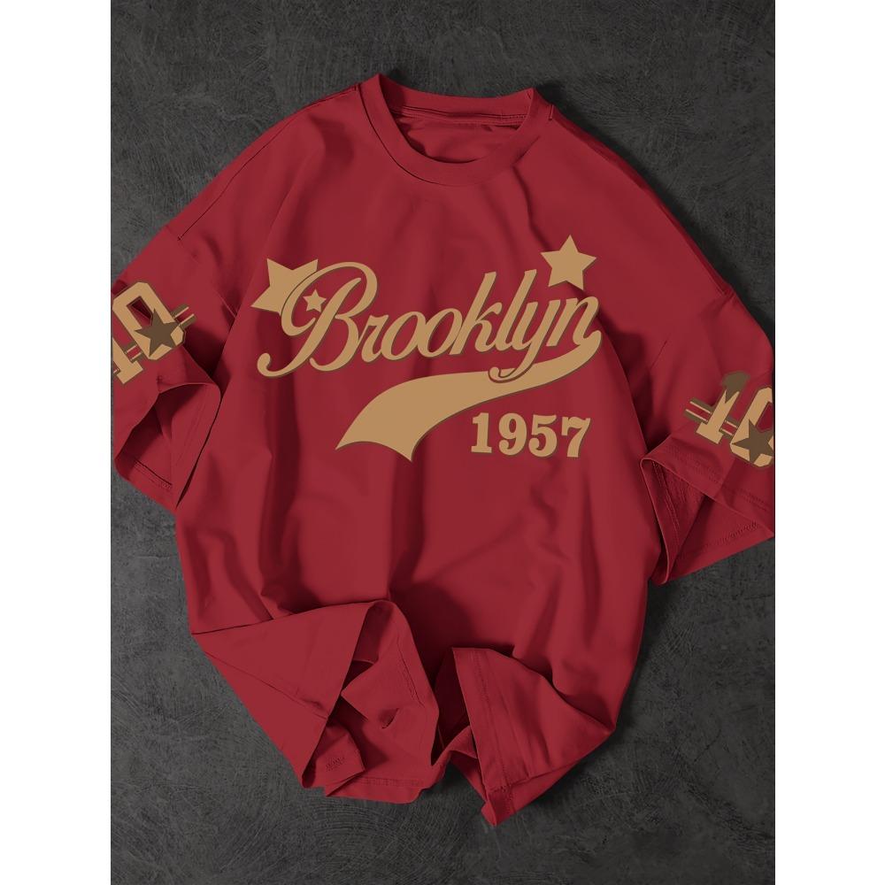 Fashionable men's summer 1957 letter printed breathable round neck T-shirt outdoor urban casual top