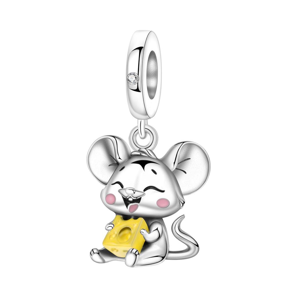 Tiktok Hot Selling Fashion Little Mouse Shape Copper Silver Plated Bracelet Pendants Cute Necklace Charm DIY Jewelry Accessories