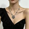 Retro Gothic Heart Pendant Necklace: Dark Distressed Style, Unique Design Women's Clavicle Chain