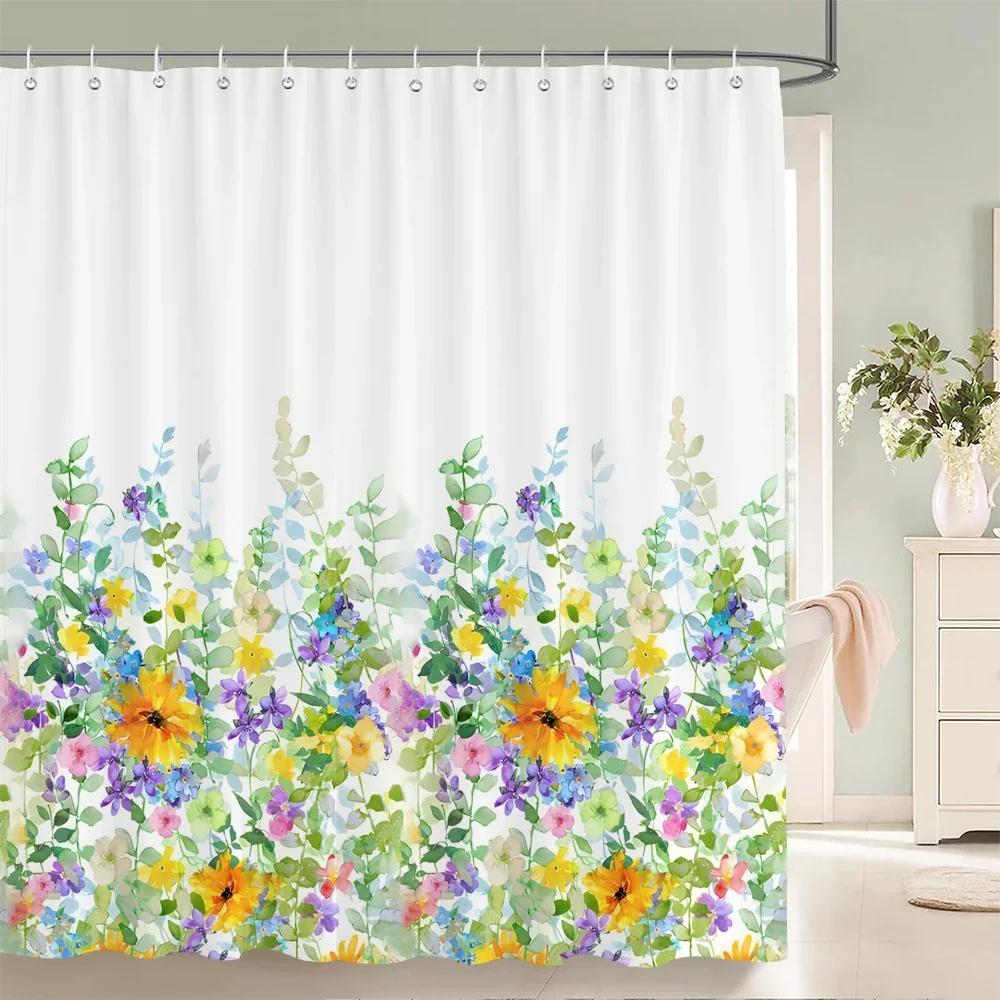 Chinese-style Printed Shower Curtain Waterproof Fabric Bathroom Plum Bossom Flowers Birds Plants  Bathtub Screen Home Decorate