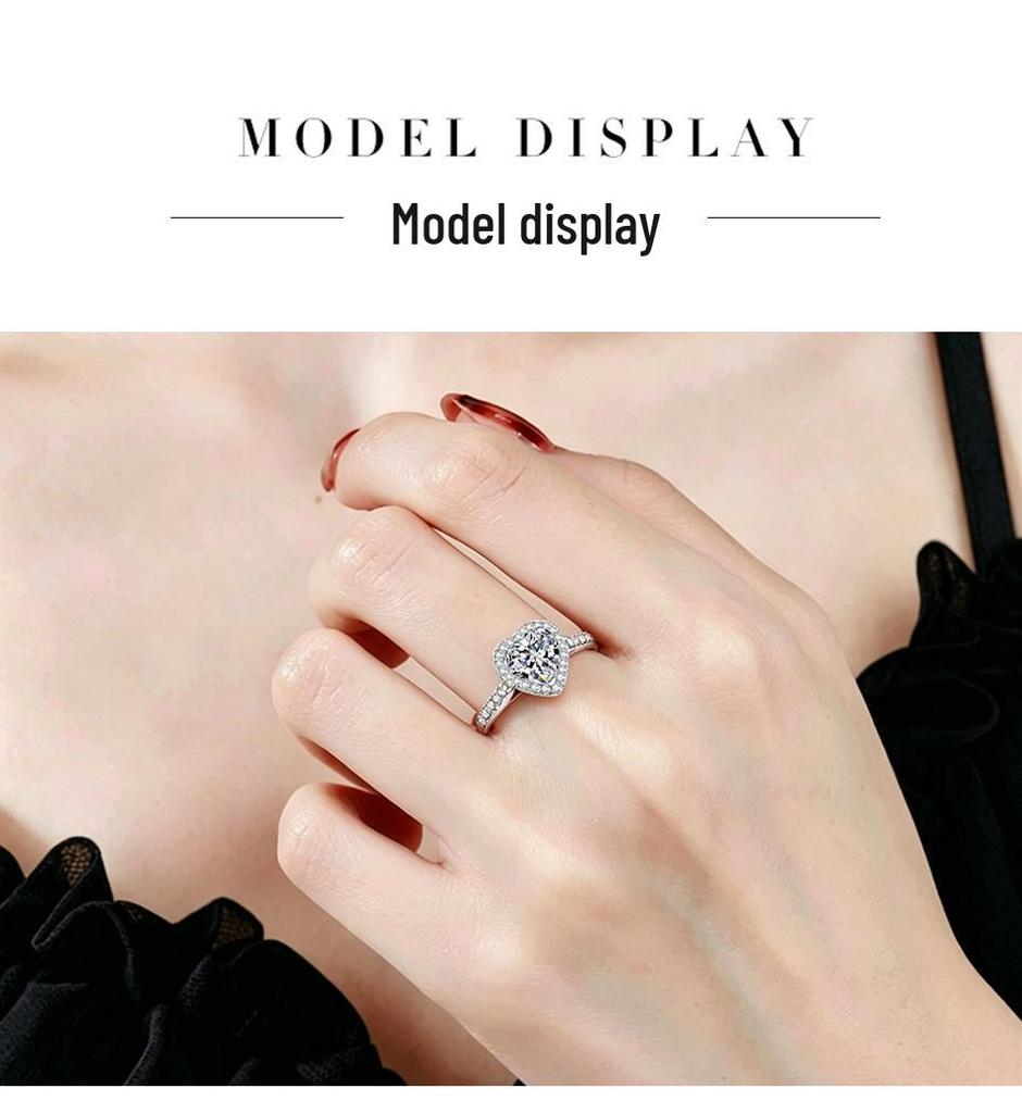 S925 Sterling Silver Moissanite Heart Engagement Ring, 1.2CT D Color