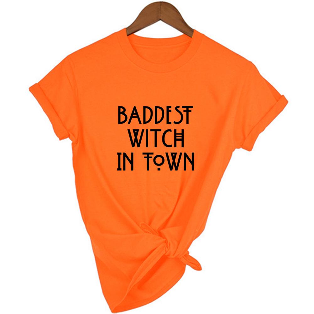 Baddest Witch In Town Damen Halloween T-Shirt Harajuku Gothic Kurzarm T-Shirts Grafik 90er