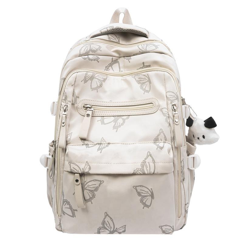 

Літо Новий Високої Якості Американський Хай Стріт Принтований Рюкзак з Метеликами Студентський Великої Місткості Універсальна Сумка на Подвійному Плечі білий