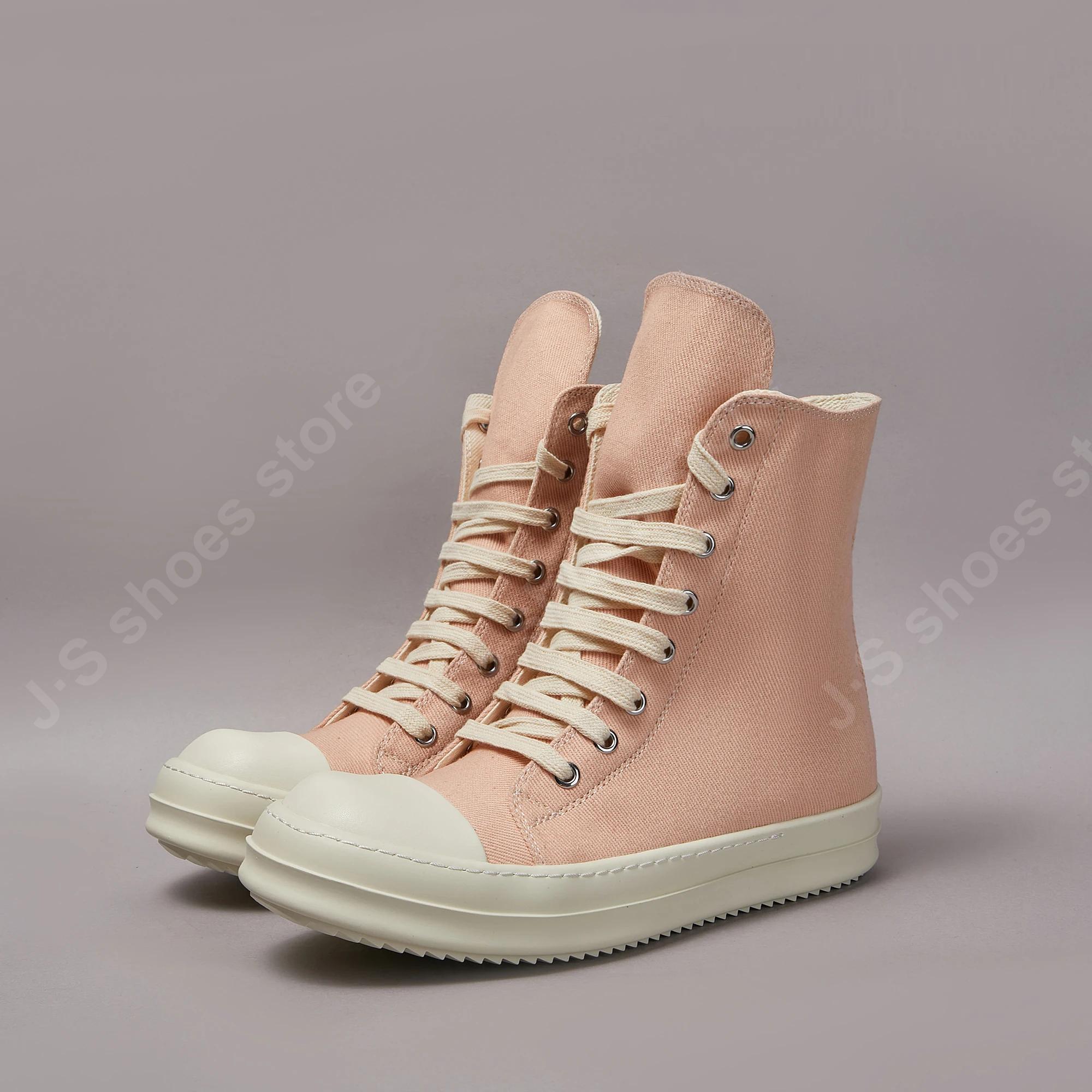 

Ro Мужская Повседневная Обувь Женская Розовая Холщовая Обувь Высокие Кроссовки Ботильоны На Молнии Толстая Подошва Ботинки На Плоской Подошве Роскошные Кроссовки 48 розовый