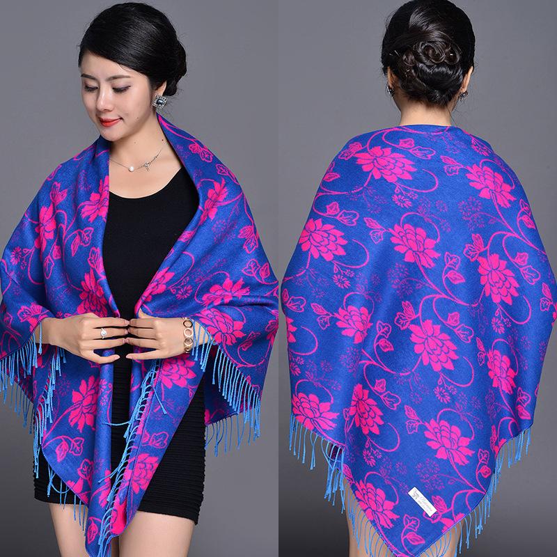 Women S Vintage Ethnic Floral Faux Cashmere Scarf Warm Large Shawl