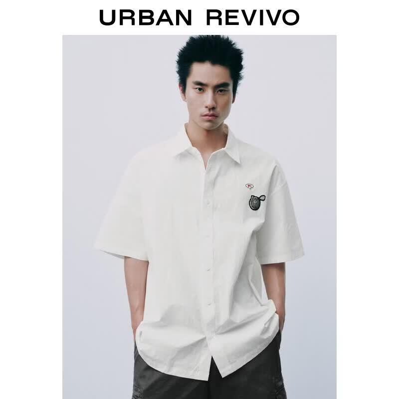 Men s Cartoon Embroidered Lapel Short-Sleeve Shirt S