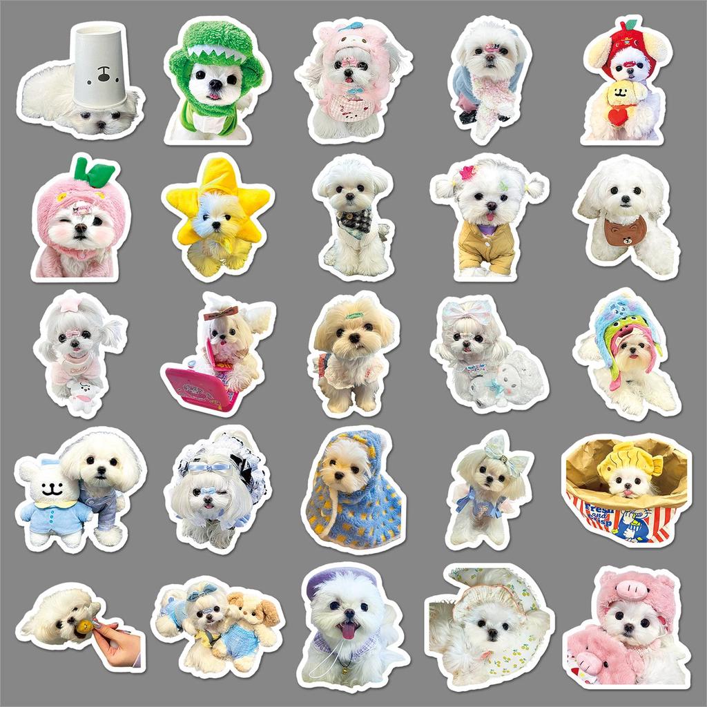 50 Pcs Waterproof Maltese Puppy Angel Stickers for Decoration