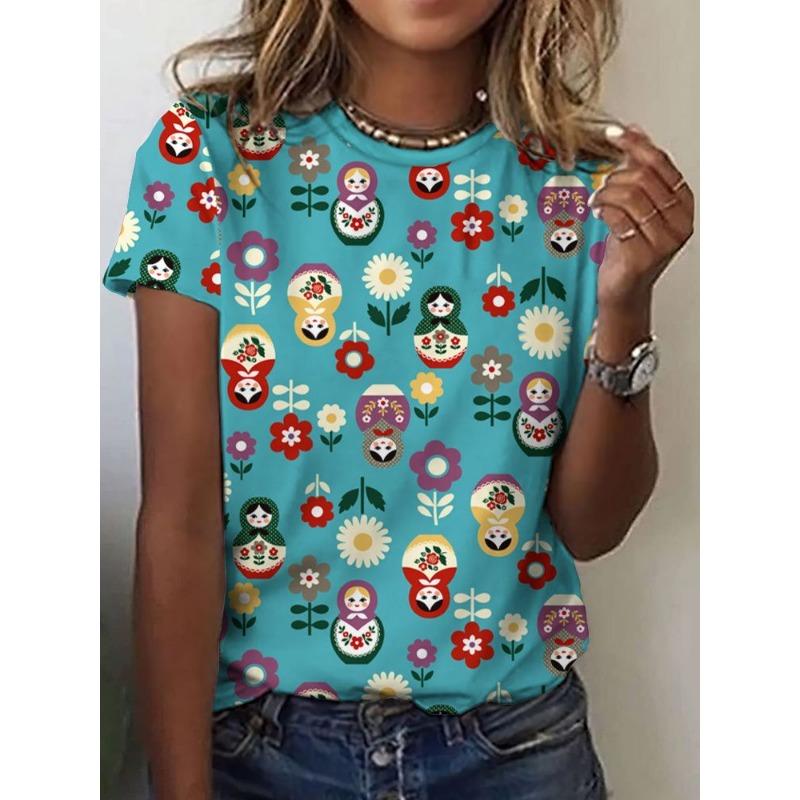 3D Print Women Round Neck Short Sleeve T Shirt Tees Harajuku Y2K Top Female Clothing