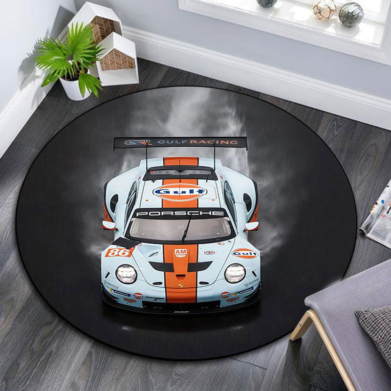 Gulf Racing Art pattern round rug,Carpet Rug for Living Room Bedroom Playroom ,Non-slip Floor Mat,Holiday Gifts and Birthday Gifts.