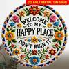 Floral Welcome Sign Round Metal Wall Art Home Decor Happy Place