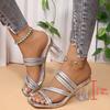 Ladies Shoes 2026 Open Toe Women's Slippers Plus Size Dress Slippers Women Crystal Square Toe High Chunky Heels Modern Sandals