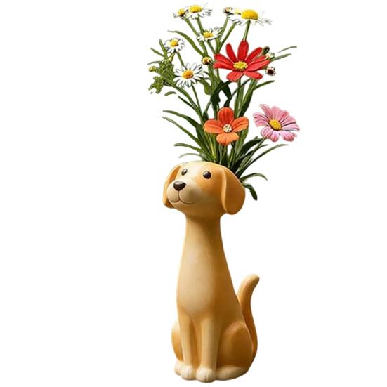 

Quirky Dog Vase Handcrafted Whimsical Animal Flower Vase Resin Decorative Vase for Desk Shelf Boho Home Decor Gift for Dog Lovers A