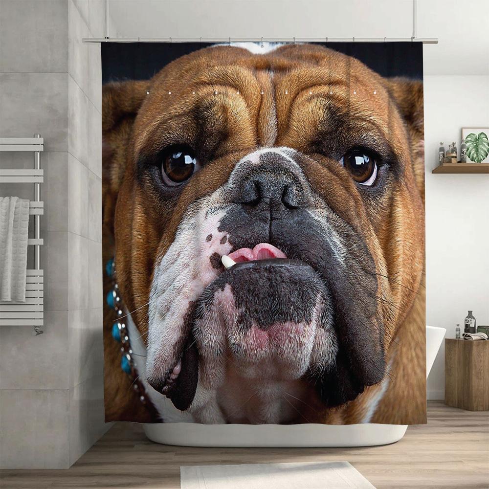 Vibrant Bulldog Print Shower Curtain for Pet Lovers Waterproof Fabric with Rod Pocket, Perfect Decoration for Bathroom