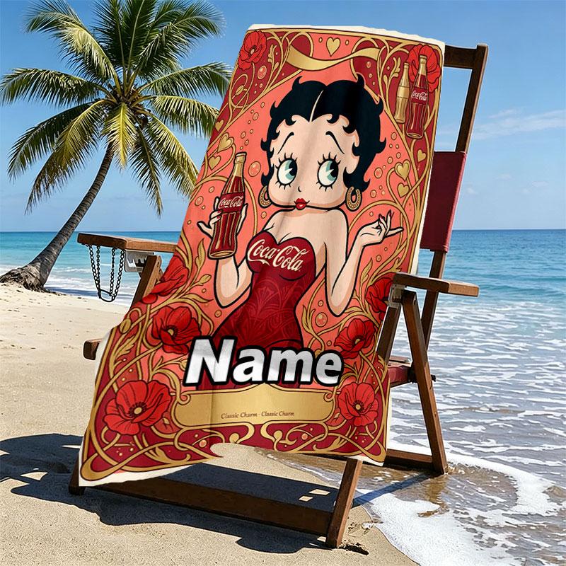 Custom Name Personalized Betty Boop Print Beach Towel, for Trip Camping Beach Party Home Decor, Birthday Gift for Family & Friends