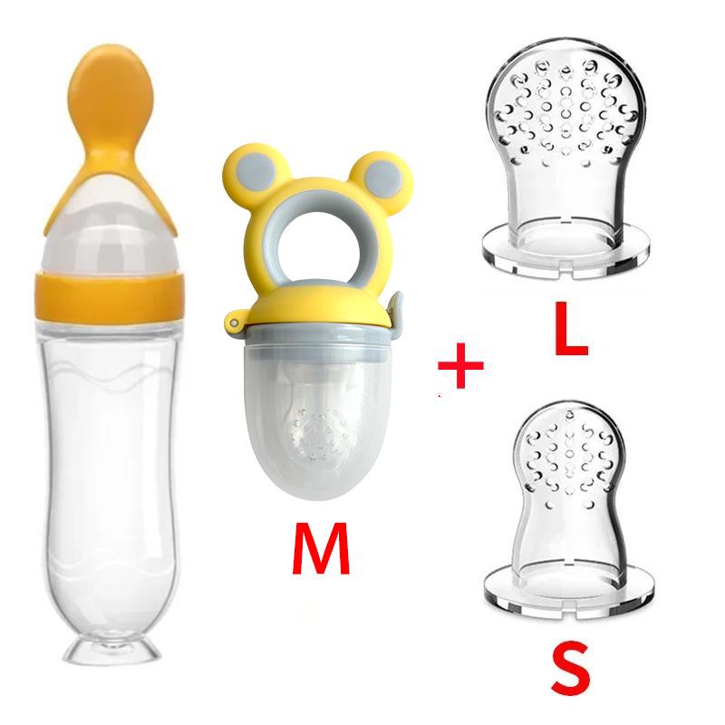 Squeezing Feeding Bottle Cup Baby Pacifier Feeding Set Silicone Cereal Food Supplement Feeder Tableware