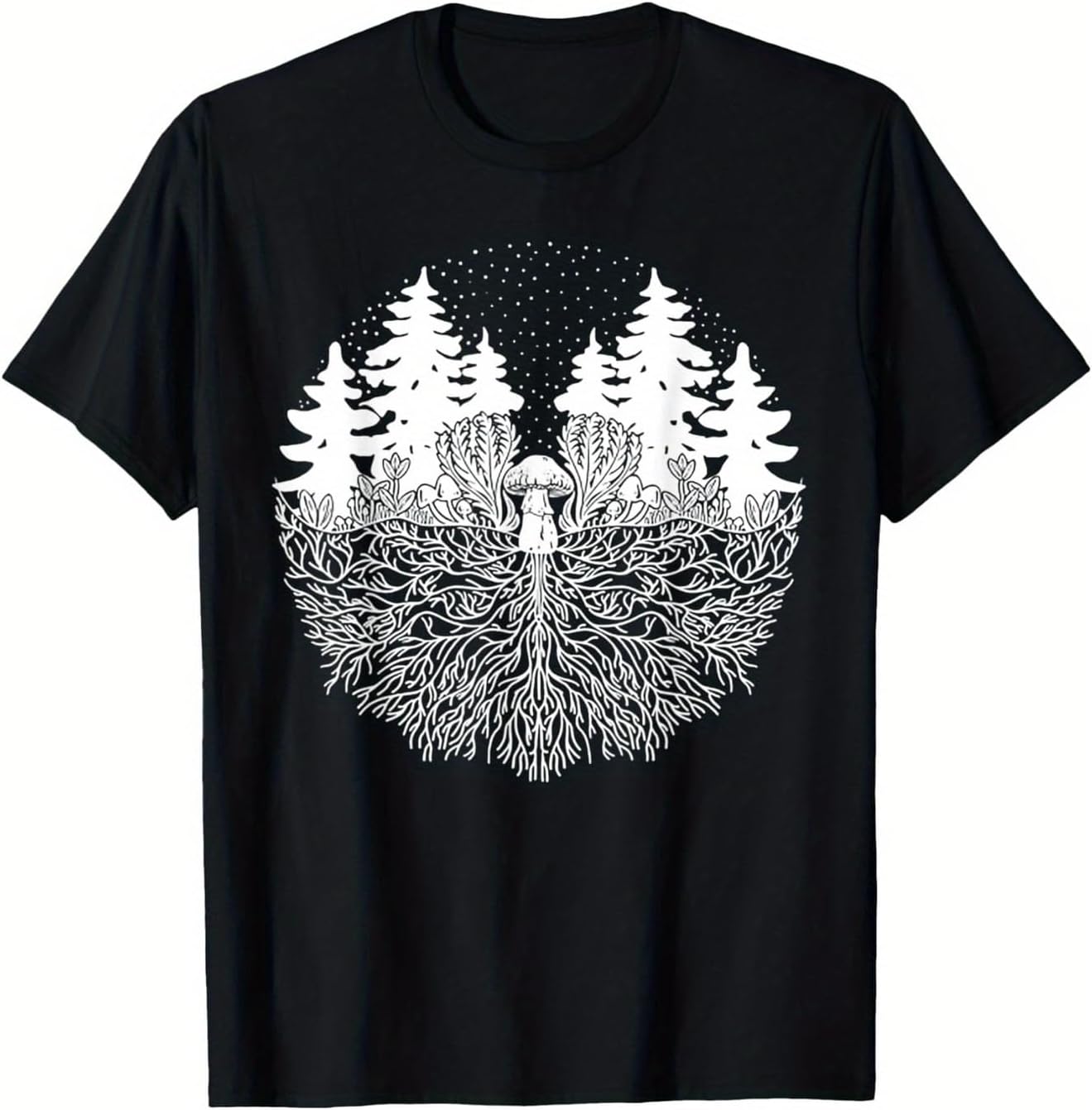 Men s Mycelium Mushroom Shirt - Black Forest Print Tee - Nature Graphic T-Shirt (S-XXXL) S