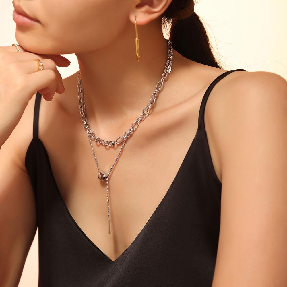 Niche Acacia Bean 18k Gold-Plated Stainless Steel Double Layer Necklace for Women