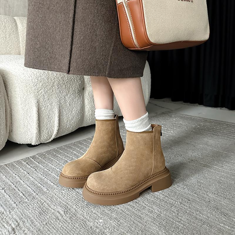 Short boots women's autumn and winter new inner height increase thermal velvet cotton shoes versatile leather frosted Martin boots