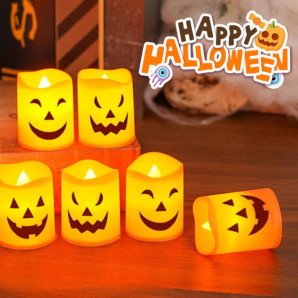 6PCS Halloween Pumpkin Candle Lights Led Electronic Table Garden Decorations Night Entertaining Play Safe Kid Friendly Fun