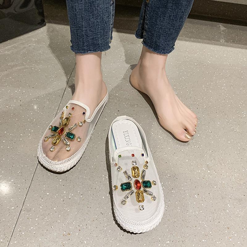 Baotou half-drag sandals women's outer wear New summer fashion mesh breathable Roman flat-bottomed lady slippers