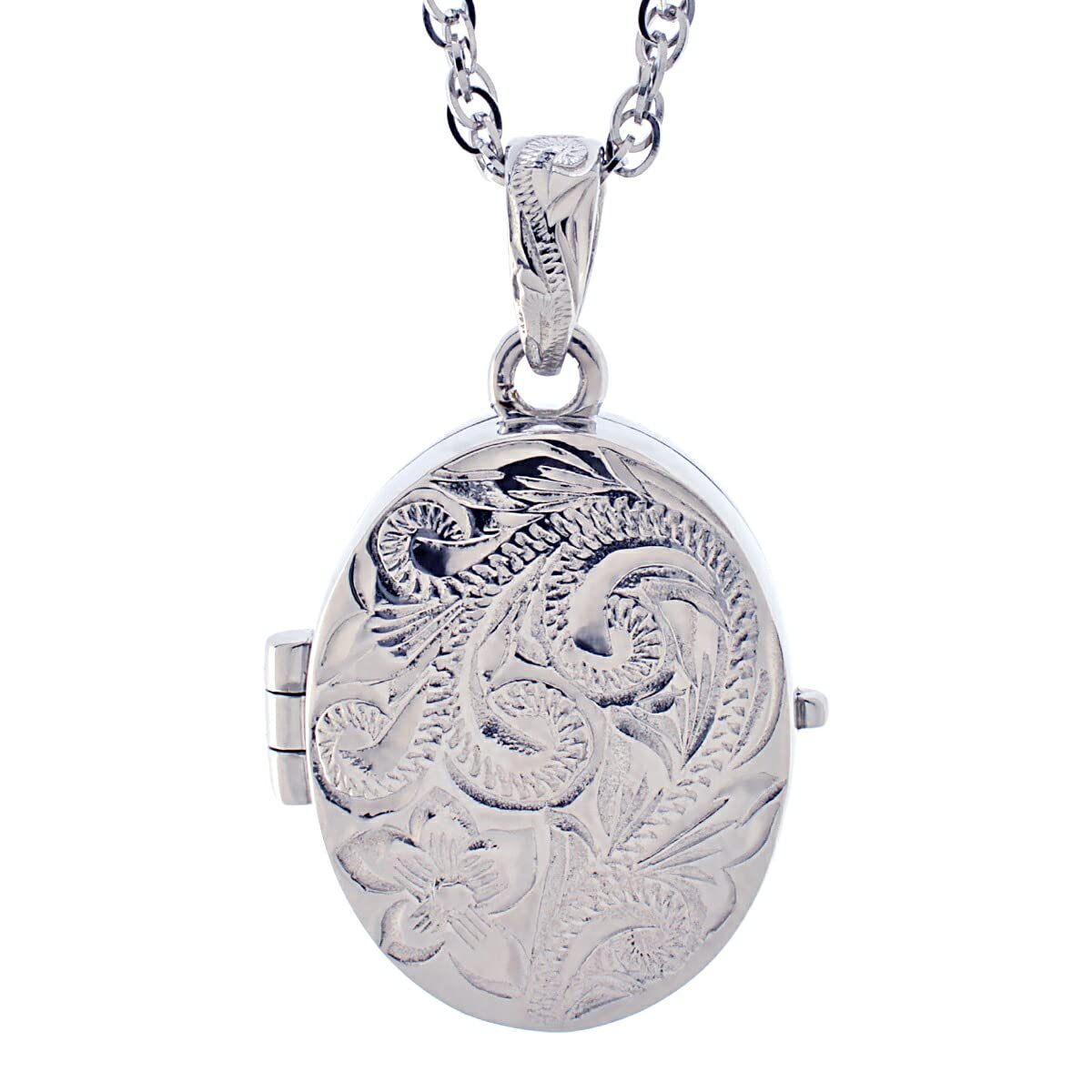 

Surgical Stainless Steel Locket Pendant Hawaiian Jewelry Plumeria Scroll Necklace for Women [Piena] (Silver 40cm)