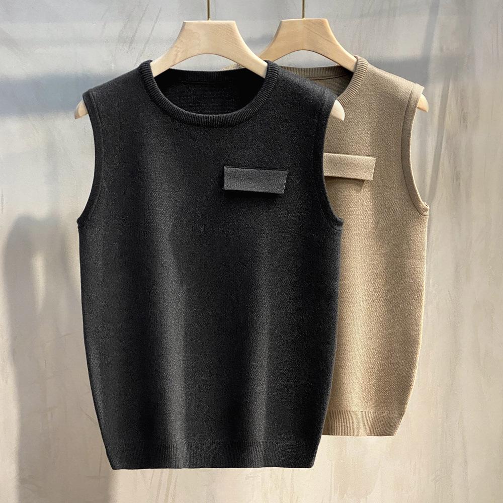 Men's Solid Color Sleeveless Knitted Sweater Vest - Round Neck, Thick, Autumn/Winter 2022 Collection