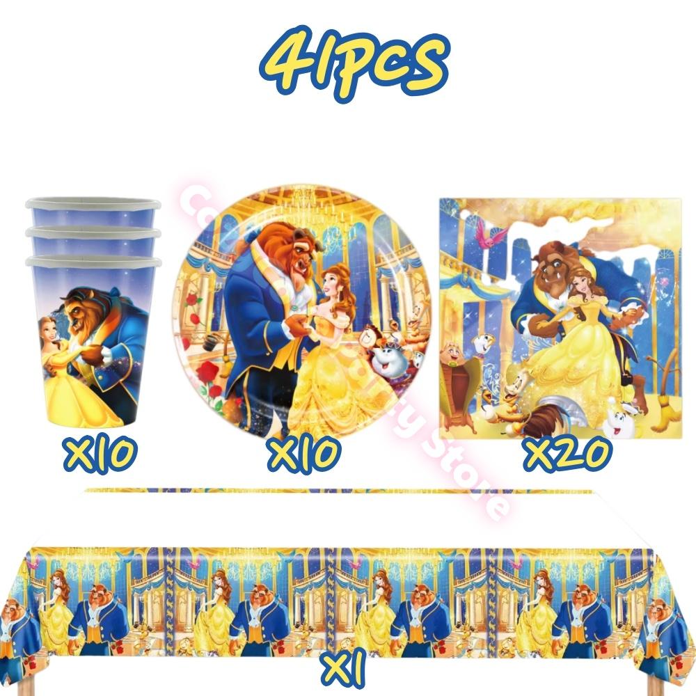 Beauty And The Beast Party Decoration Birthday Backdrop Belle Princess Paper Cup Plate Balloons For Girl Favor Gifts Baby Shower