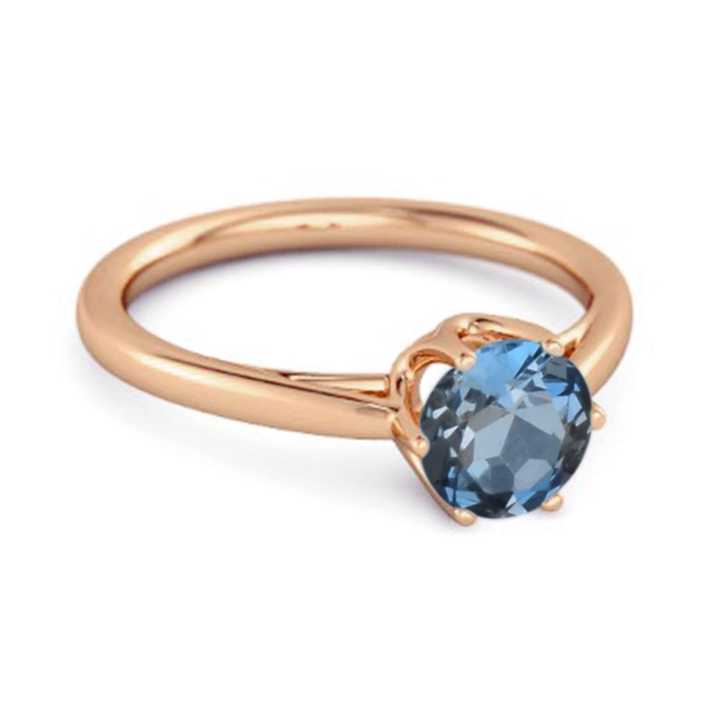London Blue Topaz Classic Solitaire Ring - 925 Sterling Silver Rose Gold Vermeil