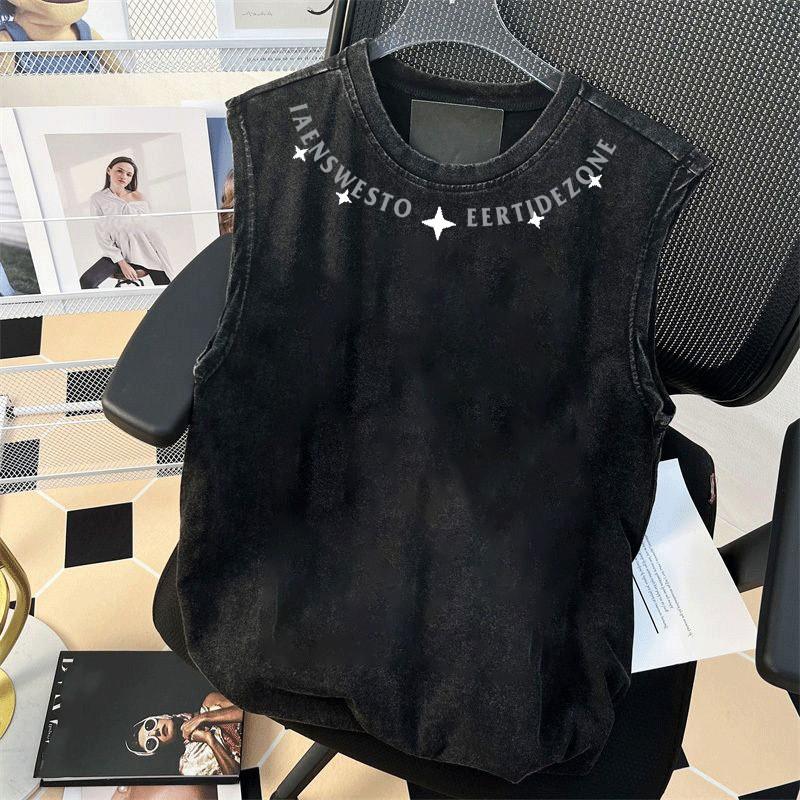Colete de Verão Masculino Sem Mangas Estilo Americano High-Street Lavado Desgastado Camiseta Casual Juvenil de Corte Solto