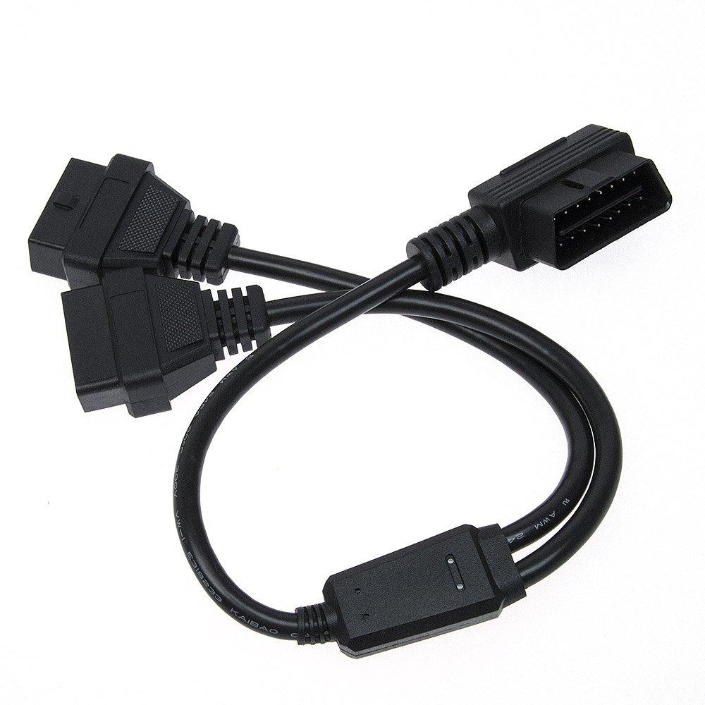 CarAngels 16PIN Extension 2 Splitter Cable 50cm Harness 2 Port L-Shape for OBD2