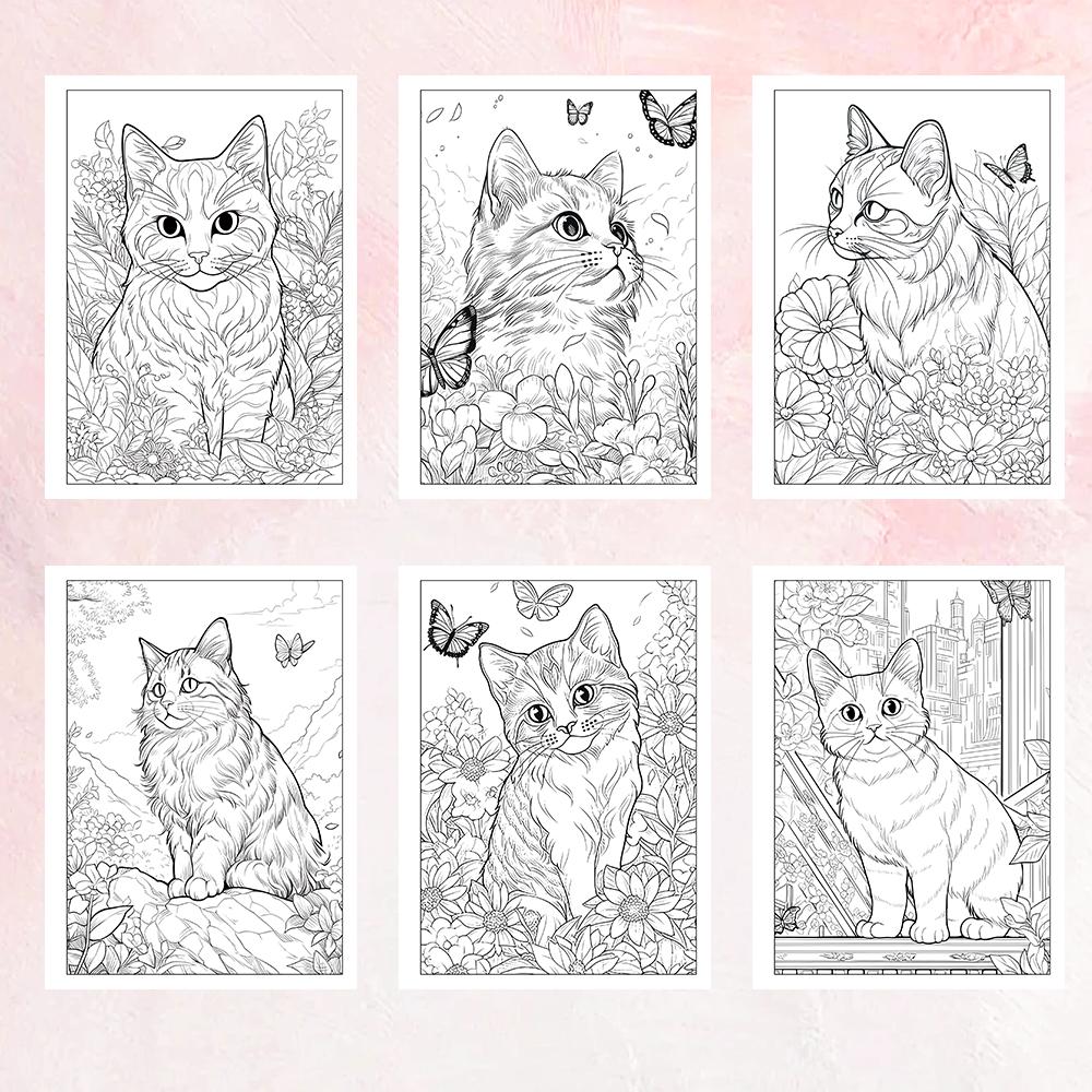 1 szt., Kolorowanka dla kota, Kolorowanka dla nastolatków, 30 różnych wzorów, Gruby papier 100 gsm, Redukcja stresu, Prezent urodzinowy