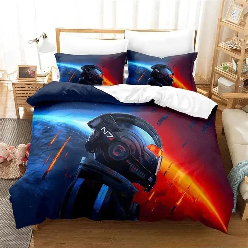 3D Print Spel Mass Effect Comfortabele Dekbed Dekbedovertrek Kussensloop Beddengoed Set Kinderkamer Decoratie Huis Textiel