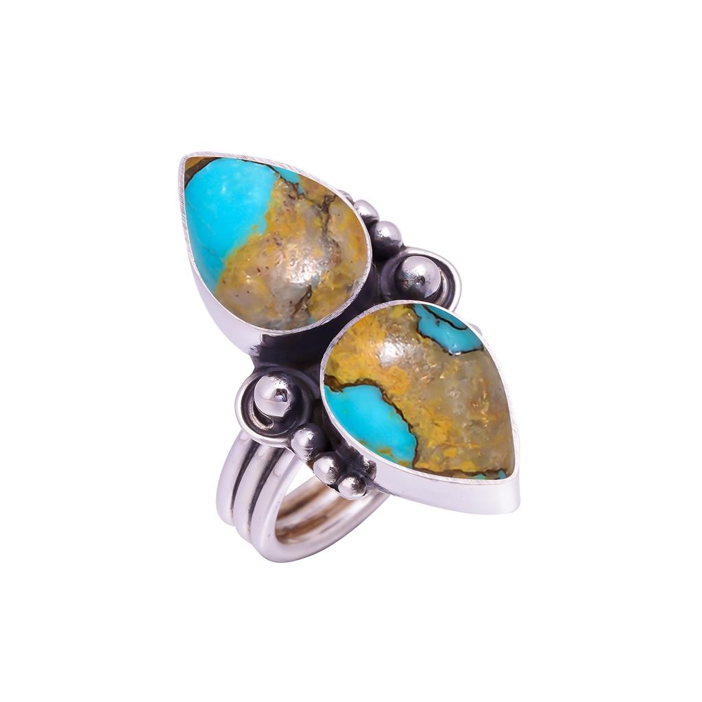 Copper Turquoise - Pilot Mountain Gemstone 925 Sterling Silver Ring V9394, Blue & Brown Ring, Pear Ring, Valentin's Day Gift, Gift For Her, Birthday G