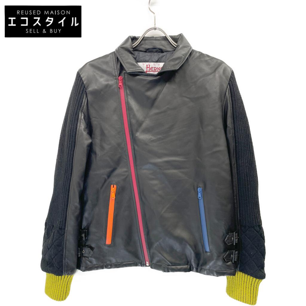 Herno ×Untitled Carlo Volpi Sheep Leather Colorful Zipper Double Rider Jacket 48 blackUsed