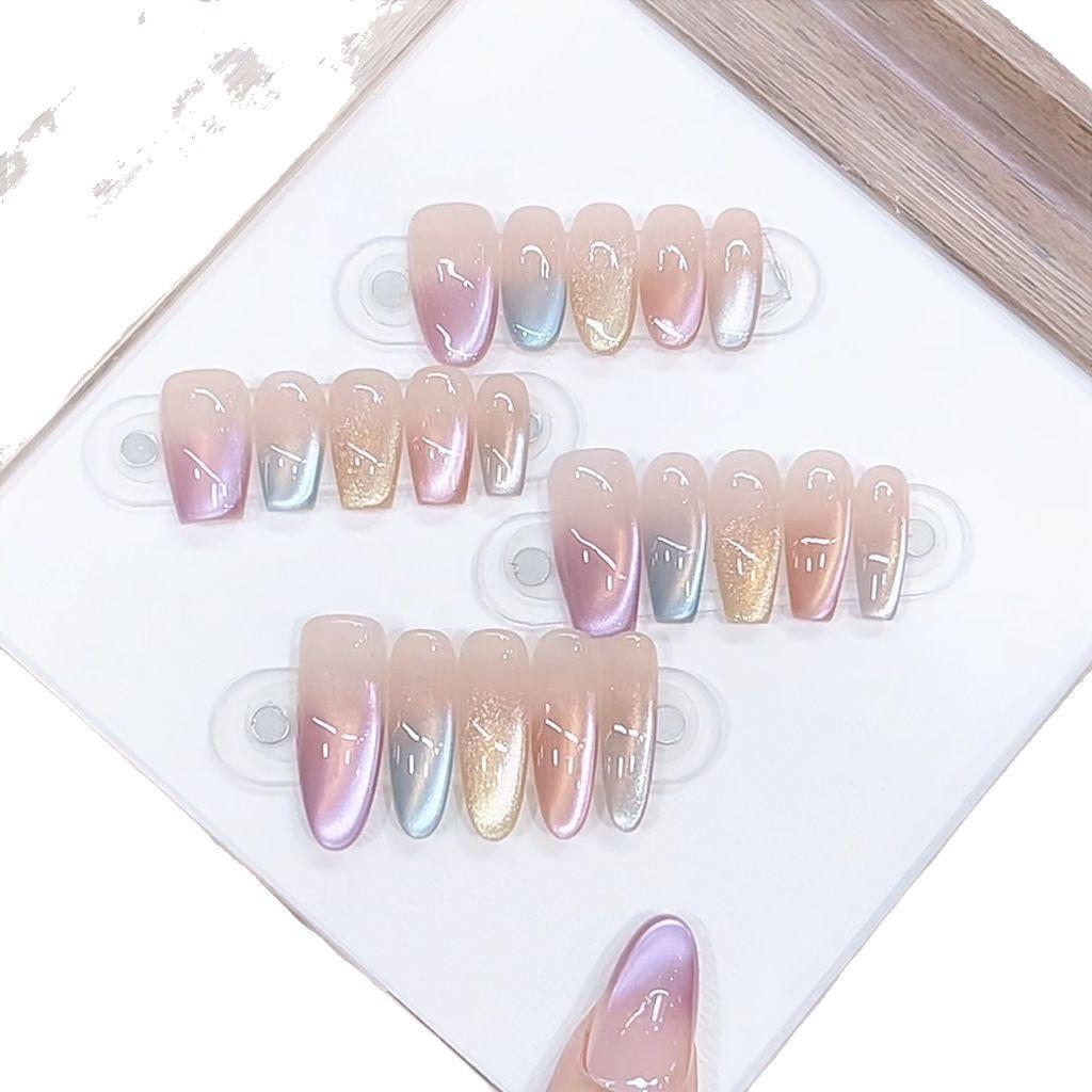 Hand-woven Armor Color Streamer Pure Blush Armor High-end Colorful Light Metering Cat Eye Nail Sticker