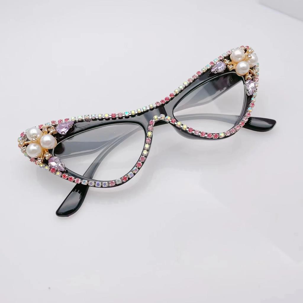 Womens Luxury Rhinestone Cat Eye Reading Glasses Fashion Ladies Glasses Anti-Glare Lenses Presbyopia Eyeglasses