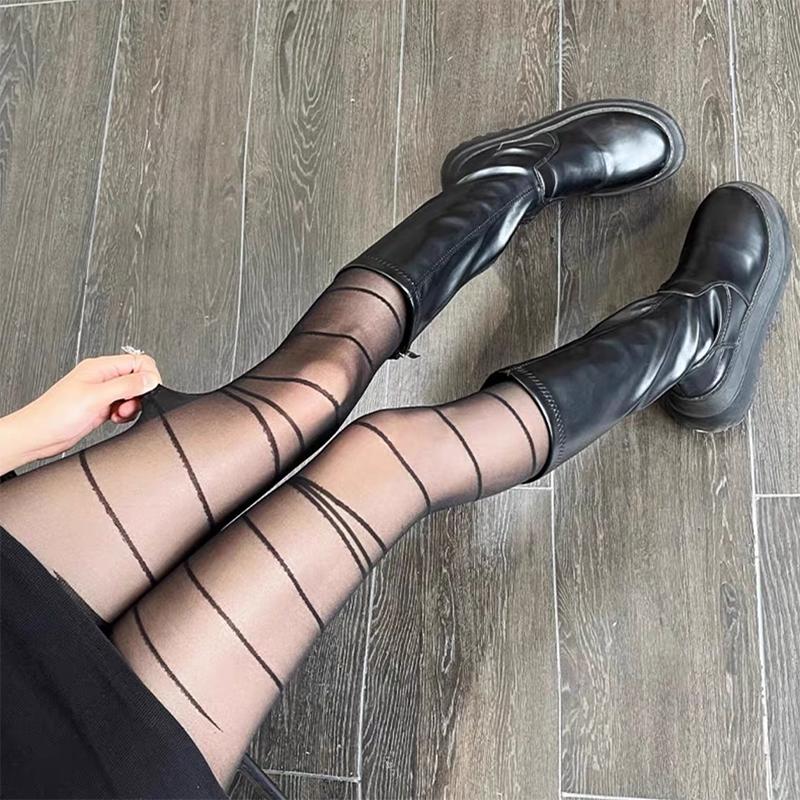 1 Pc Irregular Striped Tights, Dark Punk Style Slimming Pantyhose, Women's Stockings & Hosiery