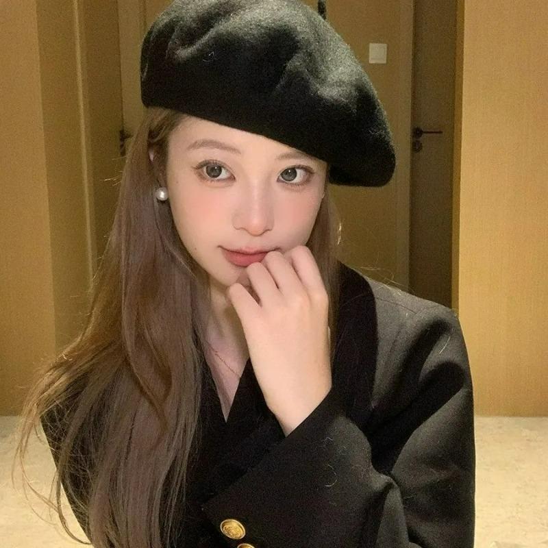 Winter Autumn Wool Thick Berets Artist French Retro Plain Multi-color Women Painter Hat Girls Female Warm Walking Outdoors Caps