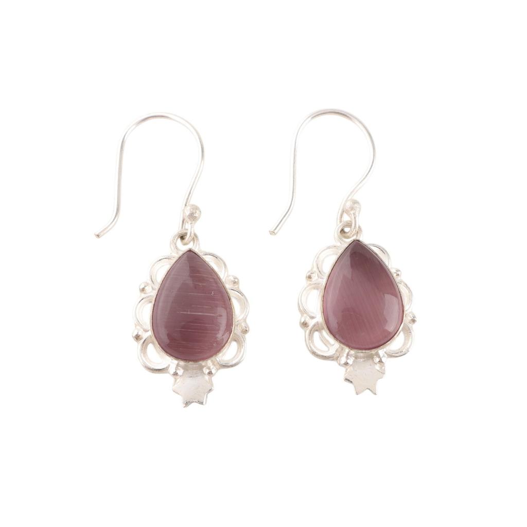 Purple Cat's Eye Gemstone Earrings 925 Sterling Silver Handmade Multi Jewelry EE-163-38