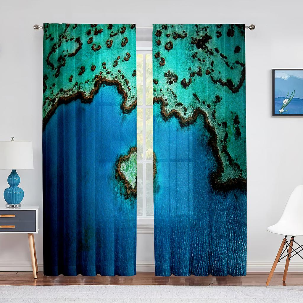 Underwater World Sheer Curtains Coral Fish Ocean Theme Marine Life Tulle Voile Curtains for Living Room Bedroom Kitchen Decor