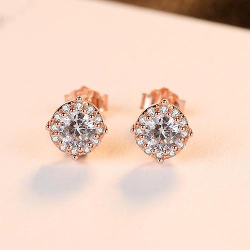 CZCITY High-quality Shiny Circle Elegant CZ Crystal & Fine 925 Silver Stud Earring for Women Engagement Gift Party