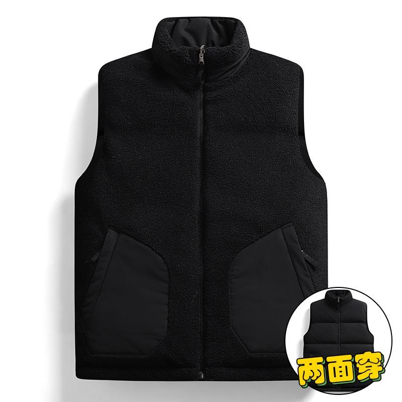 Lamb wool vest men's autumn and winter loose plus size double-sided wear warm fat granular velvet stand-up collar winter clothing 72269 #